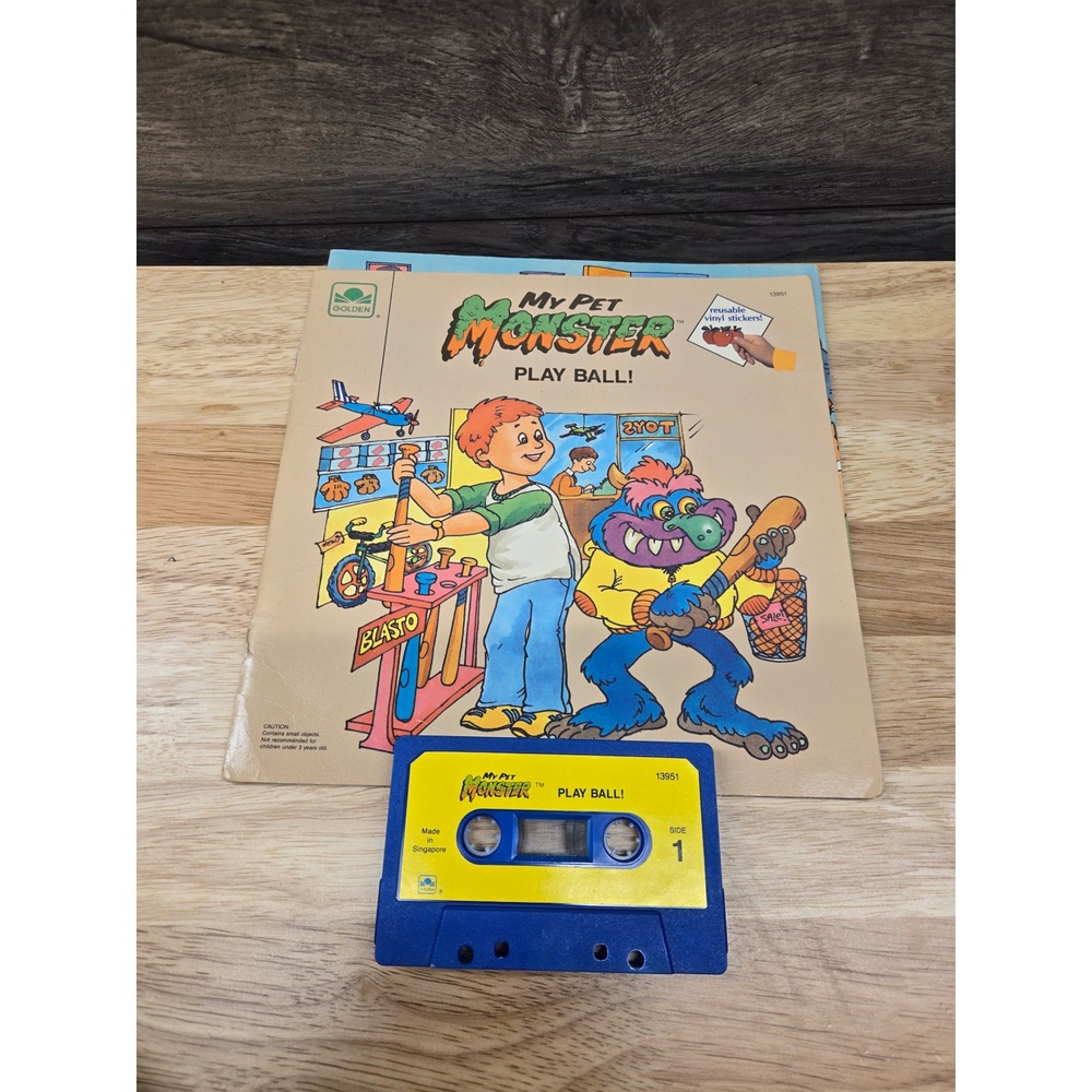 Vintage 1986 My Pet Monster Play Ball Golden Book and Cassette Tape Set 13951